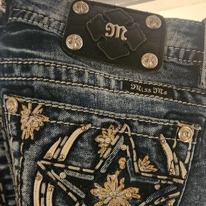 Miss Me Dark Blue Denim Jeans with Gold Embroidery